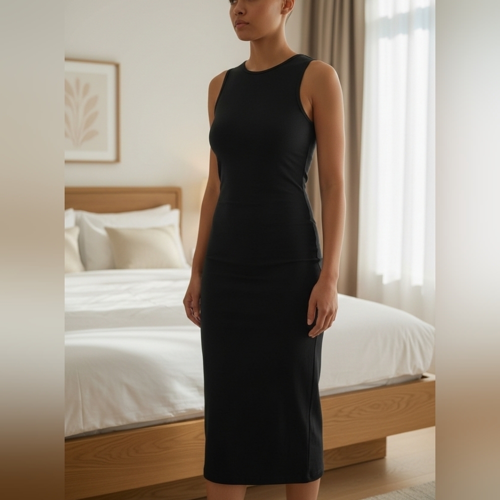 Eileen Fisher Women Black Sleeveless Tank  Knitted Jersey Dress Size Xsmall